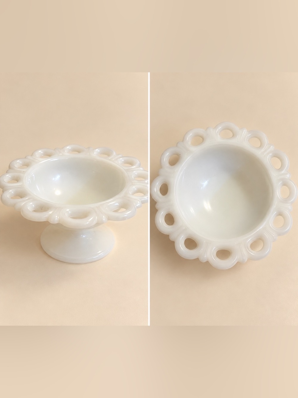 Anchor Hocking Lace Edge Milk Glass Compote Pedestal Candy Dish Bowl Old Colony